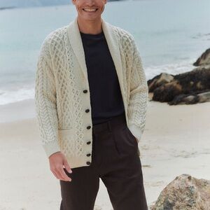 Aran Wollen Mills Men’s Carlingford Merino Shawl Neck Cardigan